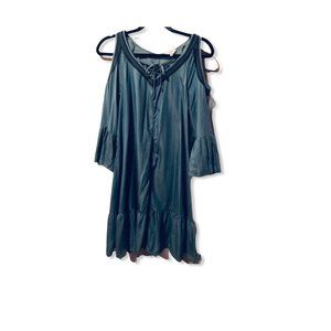 Crown & Ivy Blue Chambray Dress Cold Shoulder PM